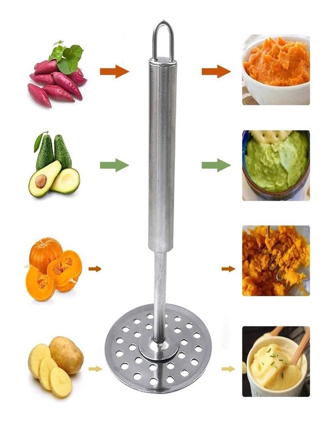 Oc9 Stainless Steel Mathani Hand Blender, Ravai & 2 Vegetable Masher/Pav Bhaji Masher/Potato Masher Silver Kitchen Tool Set - Image 4